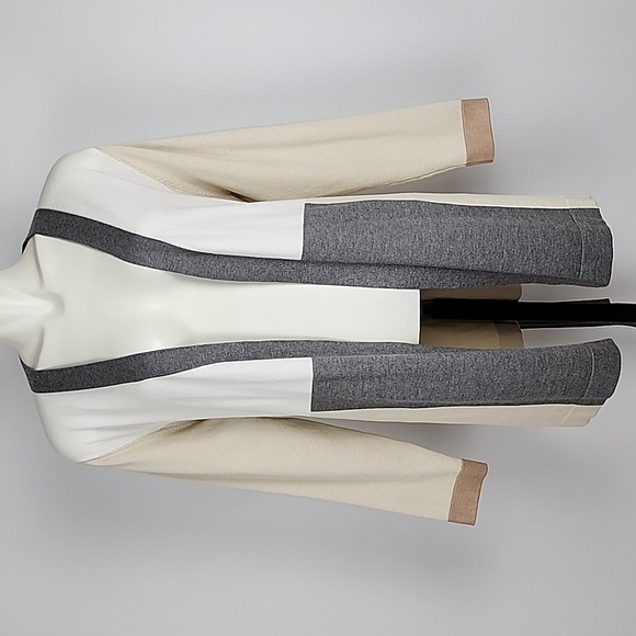 Vila Milano Open Front Belted Long Cardigan  Geometric Beige Grey Size Large - Picture 6 of 14